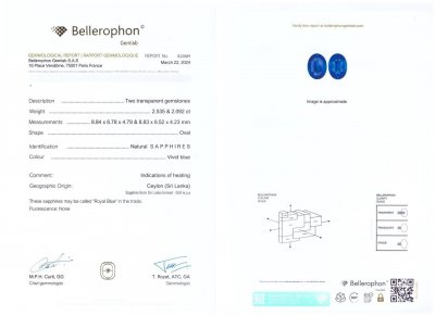 Certificate Paar königsblaue Saphire 4,62 Karat aus Sri Lanka im Ovalschliff