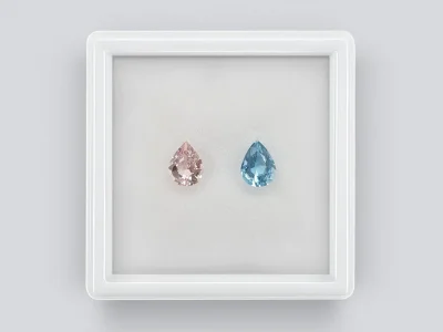 Contrasting pair of aquamarine and morganite in pear cut 1.45 carats photo