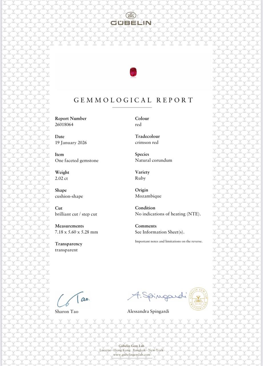 Rubis rouge carmin non chauffé, taille coussin 2,02 carats, Mozambique. Gubelin Image №6