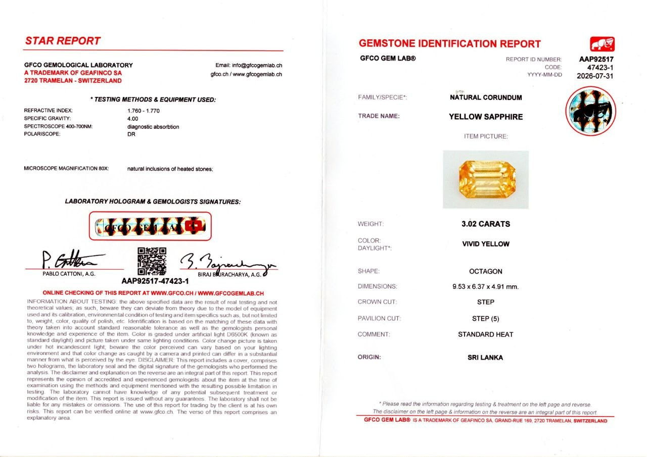Saphir Vivid Yellow im oktagon-schliff 3,02 karat, Sri Lanka Image №6