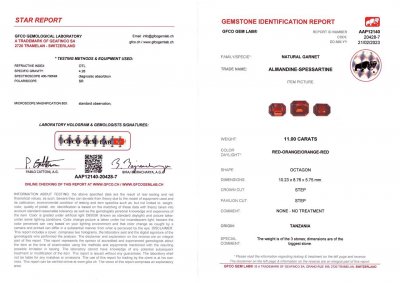 Certificate Set of Tanzanian orange-red garnets 11.00 ct
