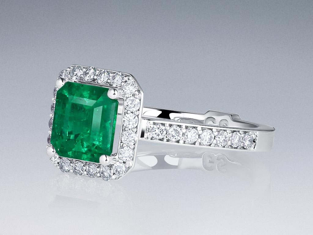 Anillo con esmeralda colombiana Muzo Green de 1.45ct y diamantes en oro blanco de 18k Image №3