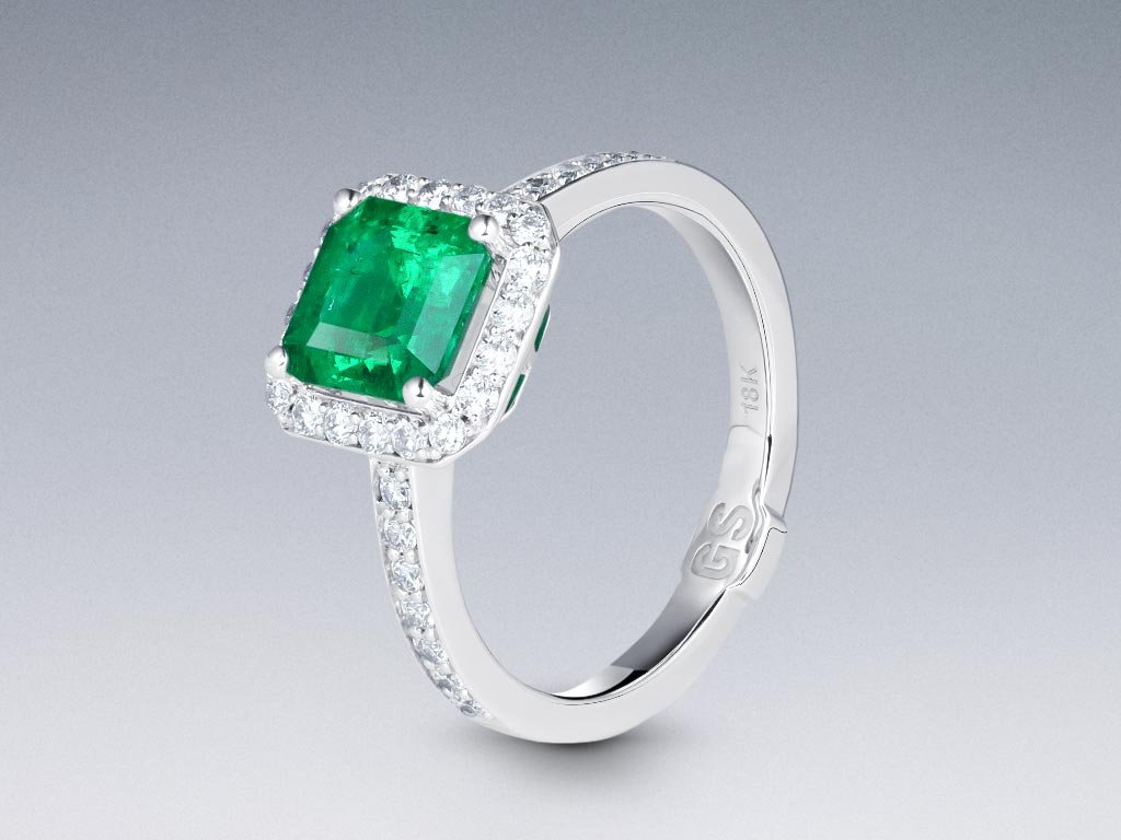 Ring mit 1,45 ct Muzo Green kolumbianischem Smaragd und Diamanten in 18 Karat Weißgold Image №4