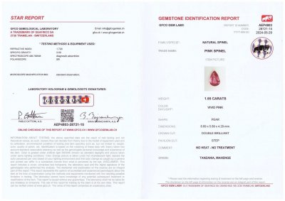 Certificate Paire contrastée de spinelle Mahenge rose et de tsavorite taille poire vert vif 3,08 carats