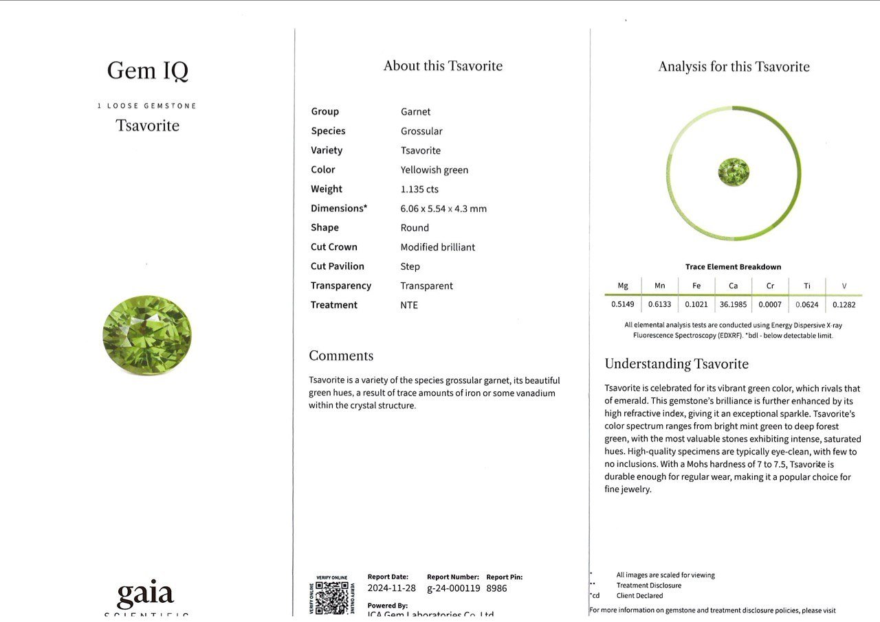 Granate tsavorita de color verde amarillento, talla circular de 1,14 quilates, Tanzania Image №6