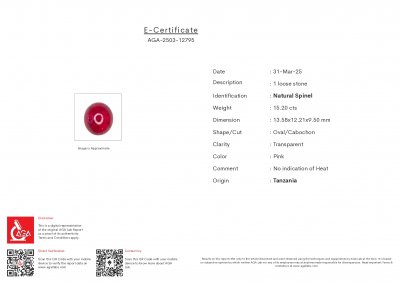 Certificate Large spinelv Mahenge Vivid Pink cabochon cut 15.20 carats, Tanzania