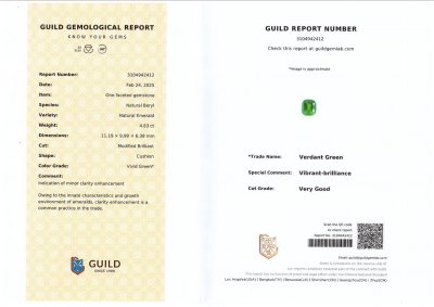 Certificate Esmeralda verde vivo talla cojín de 4,83 ct, Panjshir