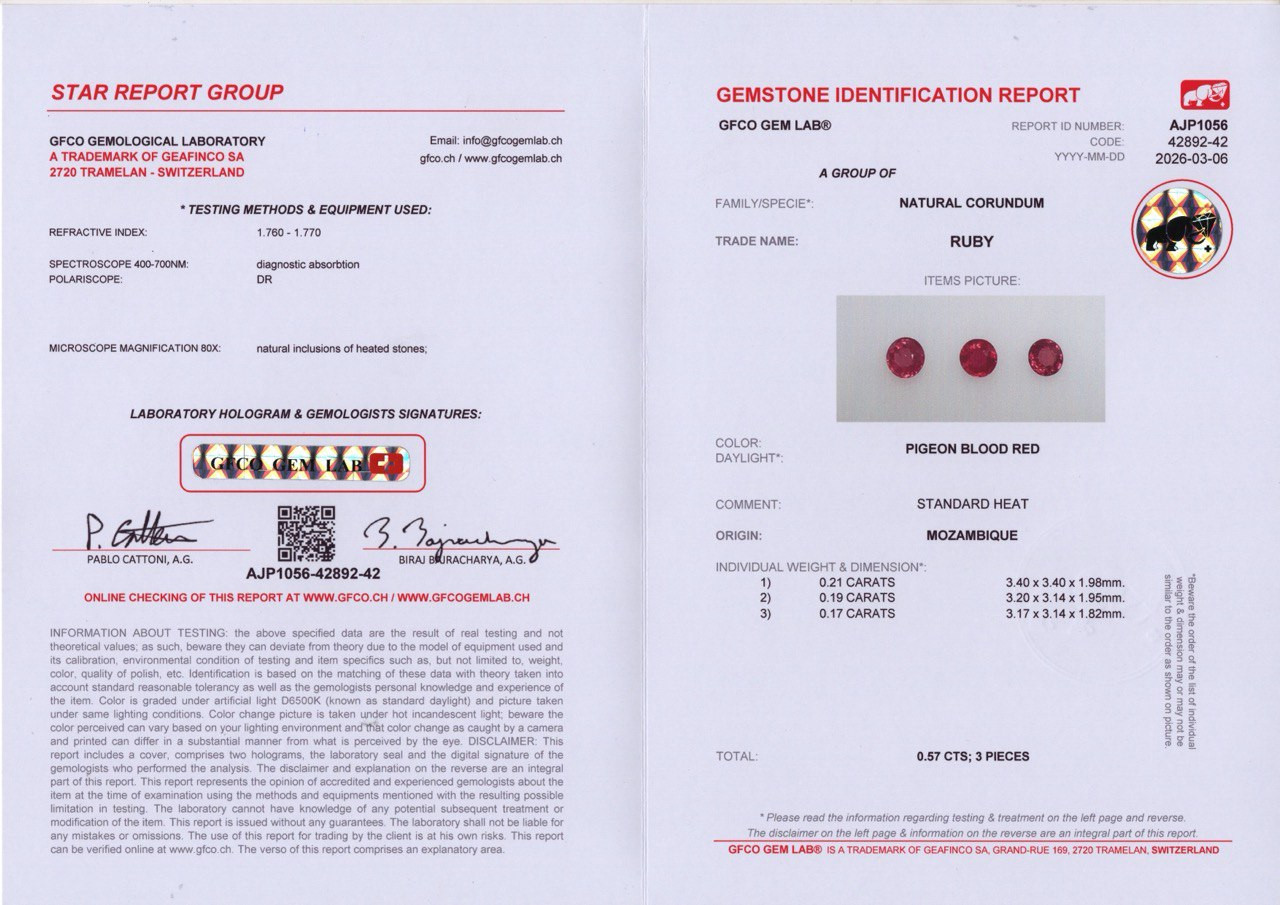 Satz Taubenblutroter rubine, kreisschliff 0,57 karat, Mosambik Image №4