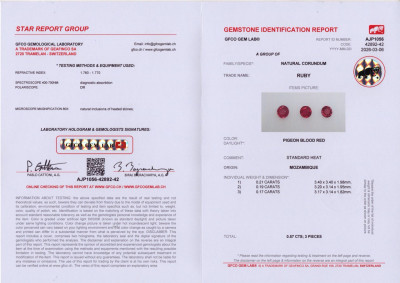 Certificate Satz Taubenblutroter rubine, kreisschliff 0,57 karat, Mosambik
