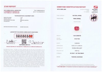 Certificate Leuchtend rot-rosa Mahenge-Spinell im Kissenschliff, 1,03 Karat, Tansania