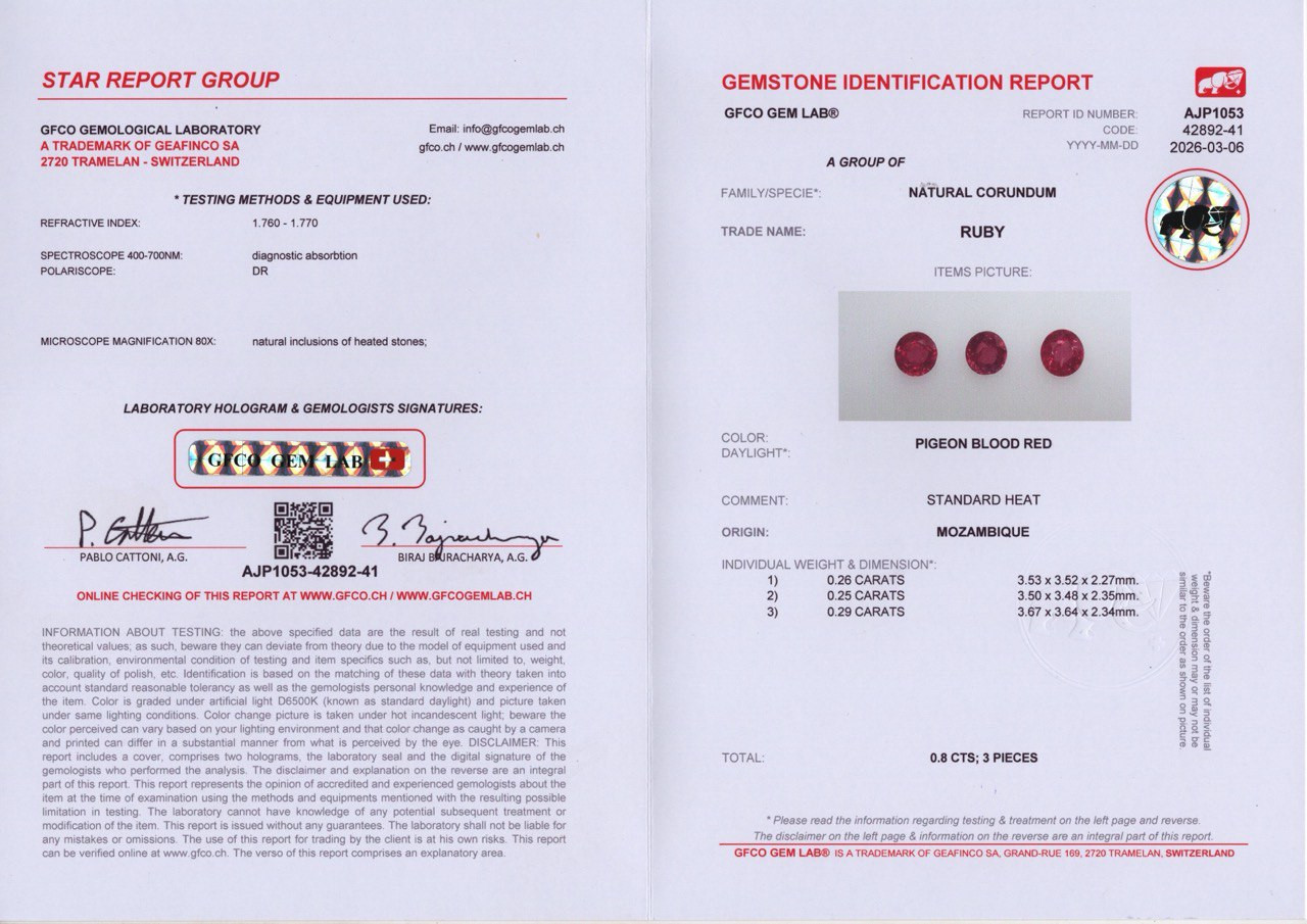 Satz rundgeschliffener rubine in Taubenblutrot 0,80 karat, Mosambik Image №4