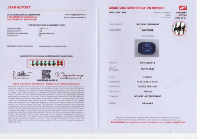 Certificate Unbehandelter königsblauer saphir im kissenschliff 6,61 karat, Sri Lanka