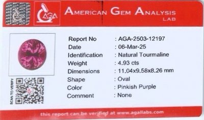 Certificate Tourmaline rose orange taille ovale de 4,93 ct, Afrique