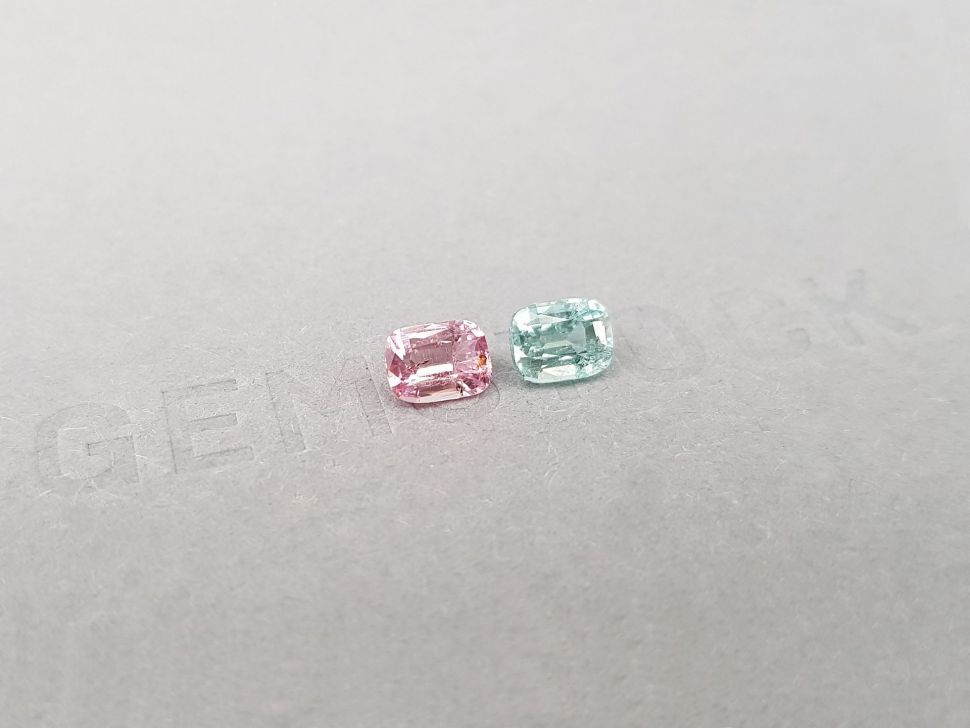 Contrasting pair of pink and mint tourmalines in cushion cut 1.26 ct Image №2