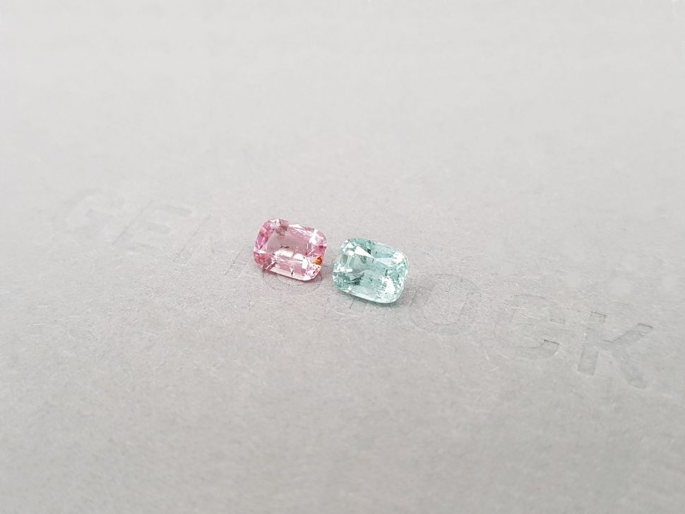 Contrasting pair of pink and mint tourmalines in cushion cut 1.26 ct Image №3