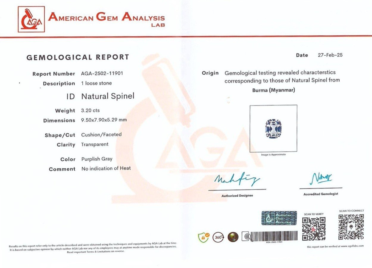 Espinela violeta grisácea talla cojín de 3,20 carats, Birmania Image №6