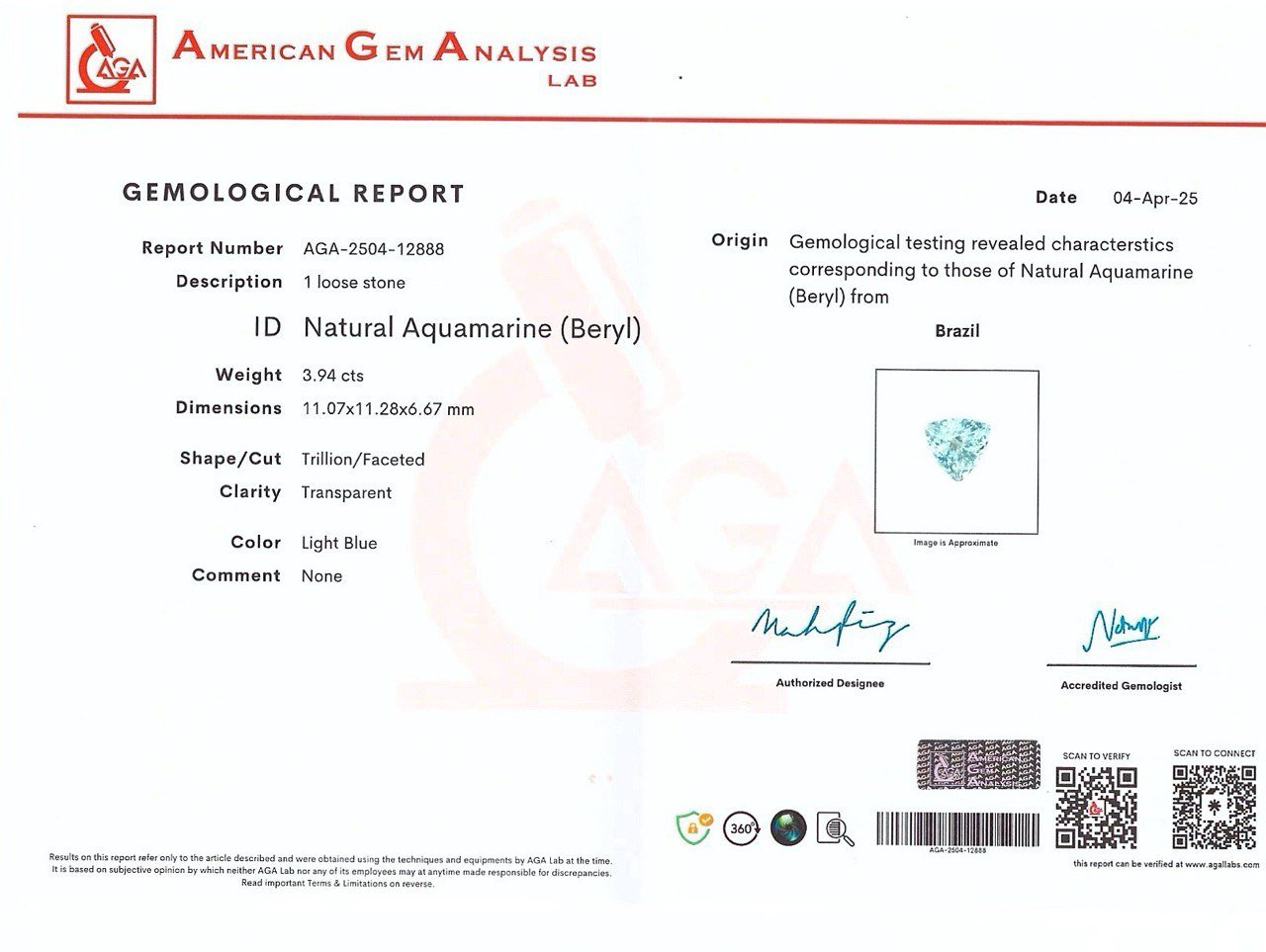 Aquamarin im trillionschliff 3,94 karats, Brazil Image №5