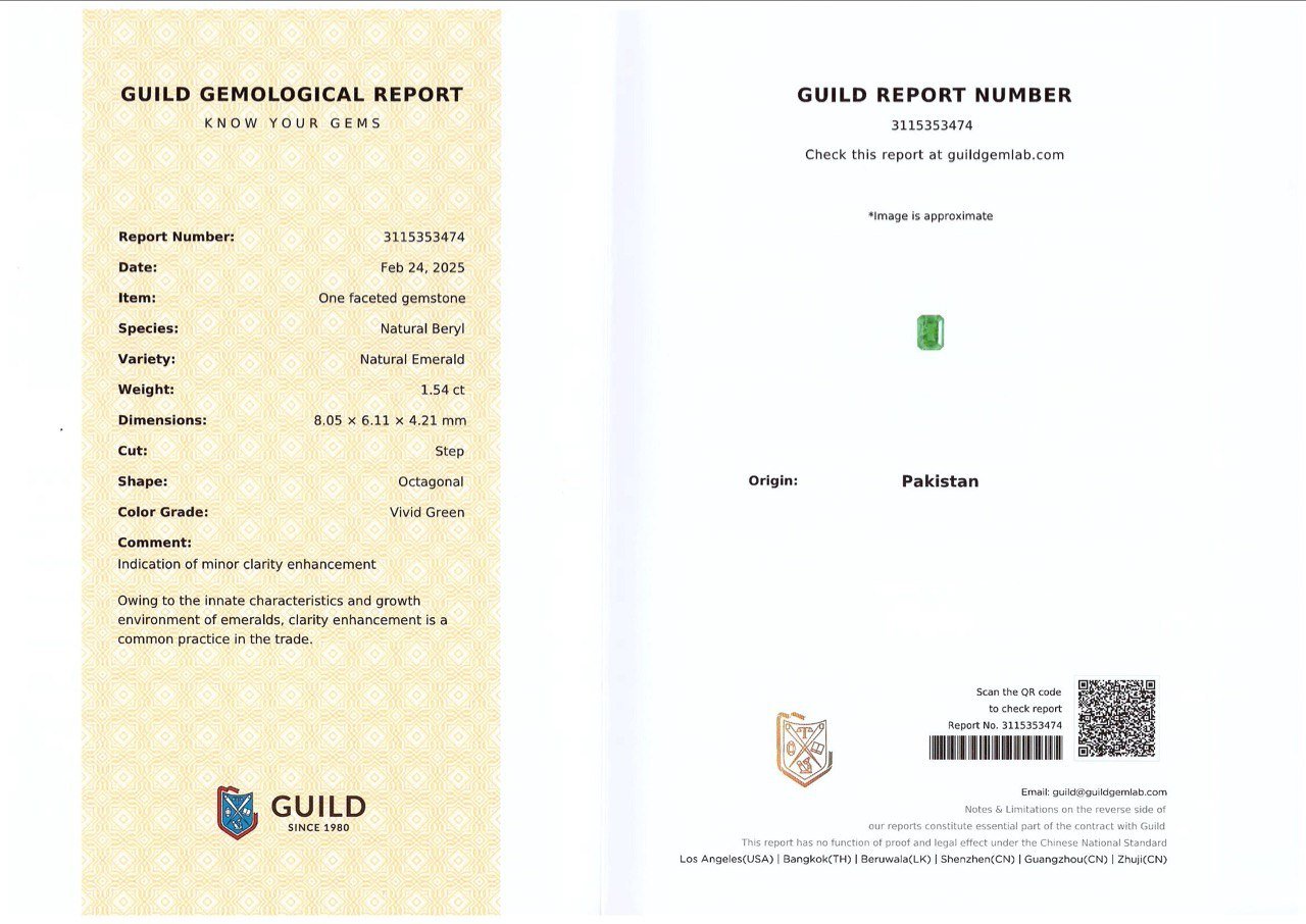 Émeraude octogonale vert vif de 1,54 carat, Pakistan Image №6