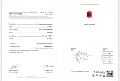 Certificate Unheated ruby Pigeon's Blood cushion cut 3.03 carats, Mozambique