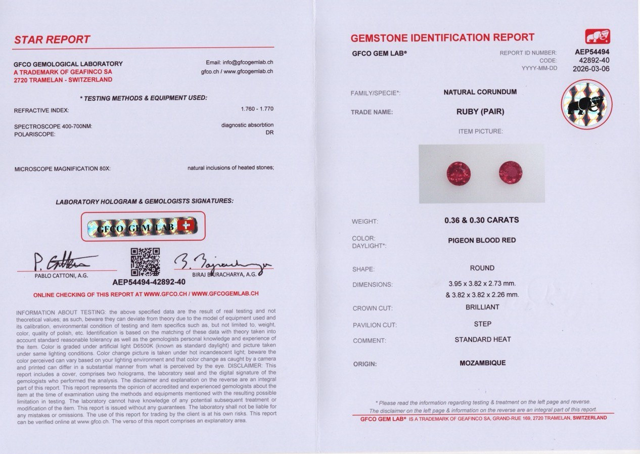 Paar rundgeschliffene rubine in Taubenblutrot 0,66 karat, Mosambik  Image №4