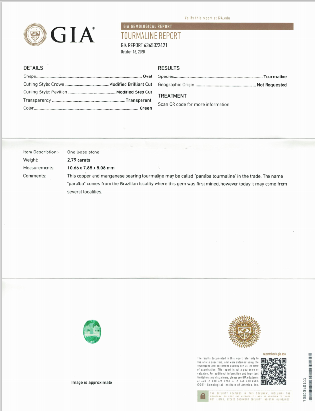 Certificate Neon green tourmaline Paraiba in oval cut 2.79 ct, Mozambique