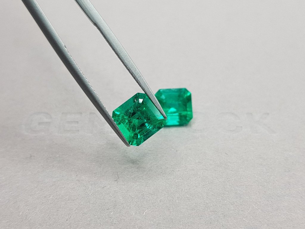 Pair of vibrant Muzo Green emeralds octagon cut 3.55 ct, Colombia Image №4