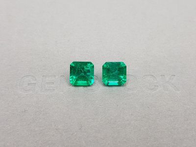 Pair of vibrant Muzo Green octagon-cut emeralds 3.55 ct, Colombia photo