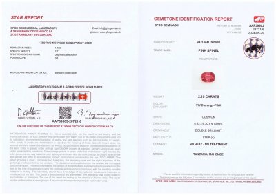 Certificate Rot-rosa Mahenge-Spinell im Kissenschliff 2,19 Karat, Tansania 