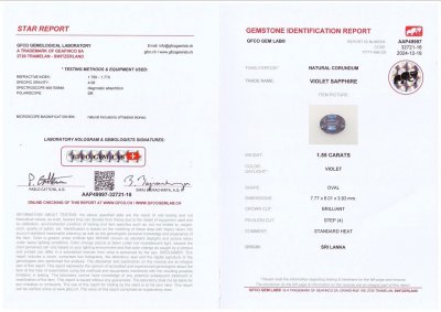 Certificate Lila saphir im ovalschliff 1,55 karat, Sri Lanka