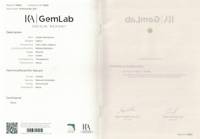Certificate Unheated Ural demantoid 0.28 ct