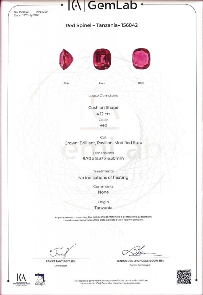 Unique pink-red spinel Mahenge 4.12 carats, GRS brilliancy-type Vibrant, ICA Book Image №8