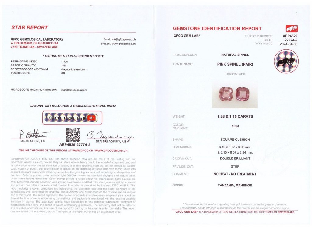 Pair of cushion cut spinels 2.41 carats, Tanzania Image №2