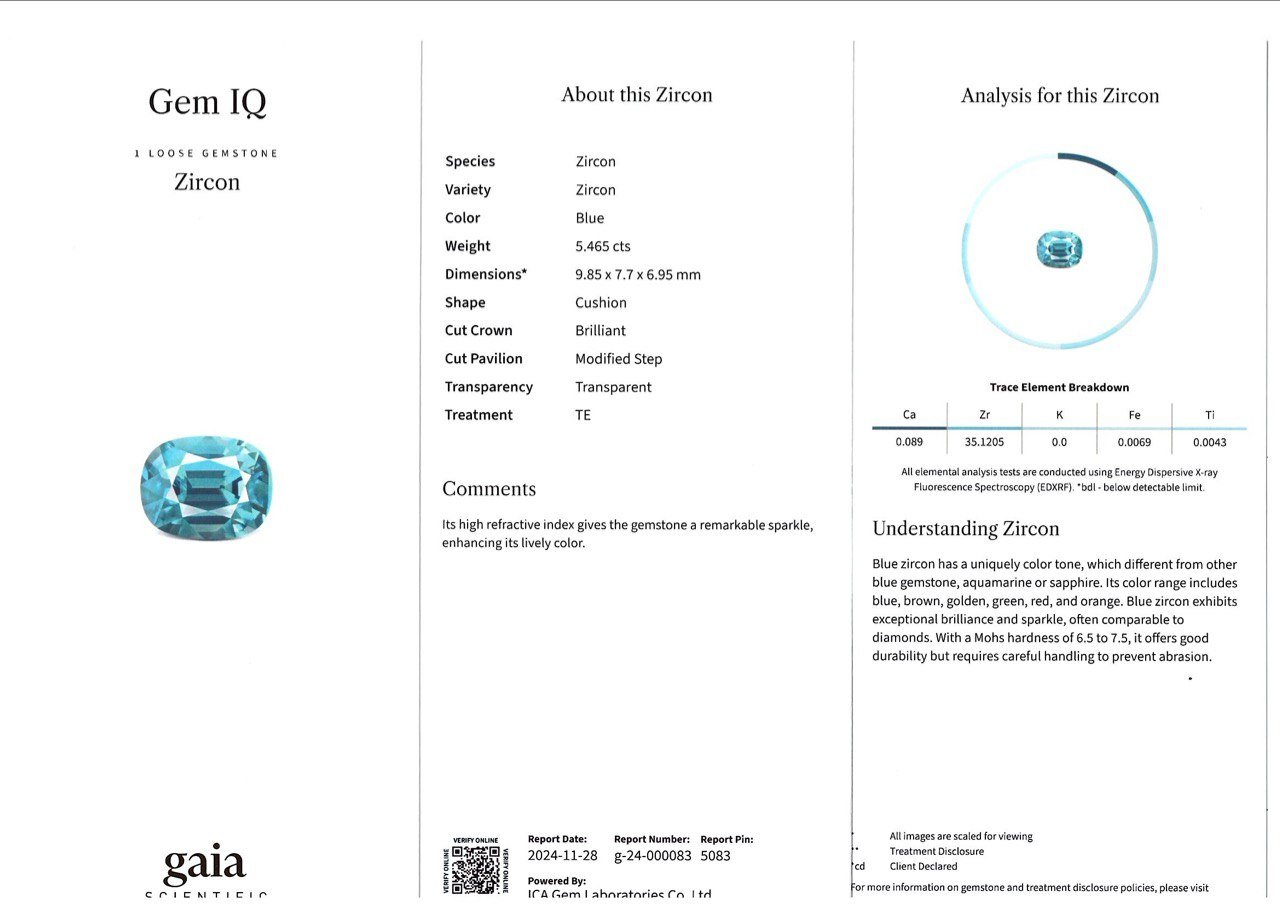 Cushion-cut blue zircon 5.46 carats, Cambodia  Image №6