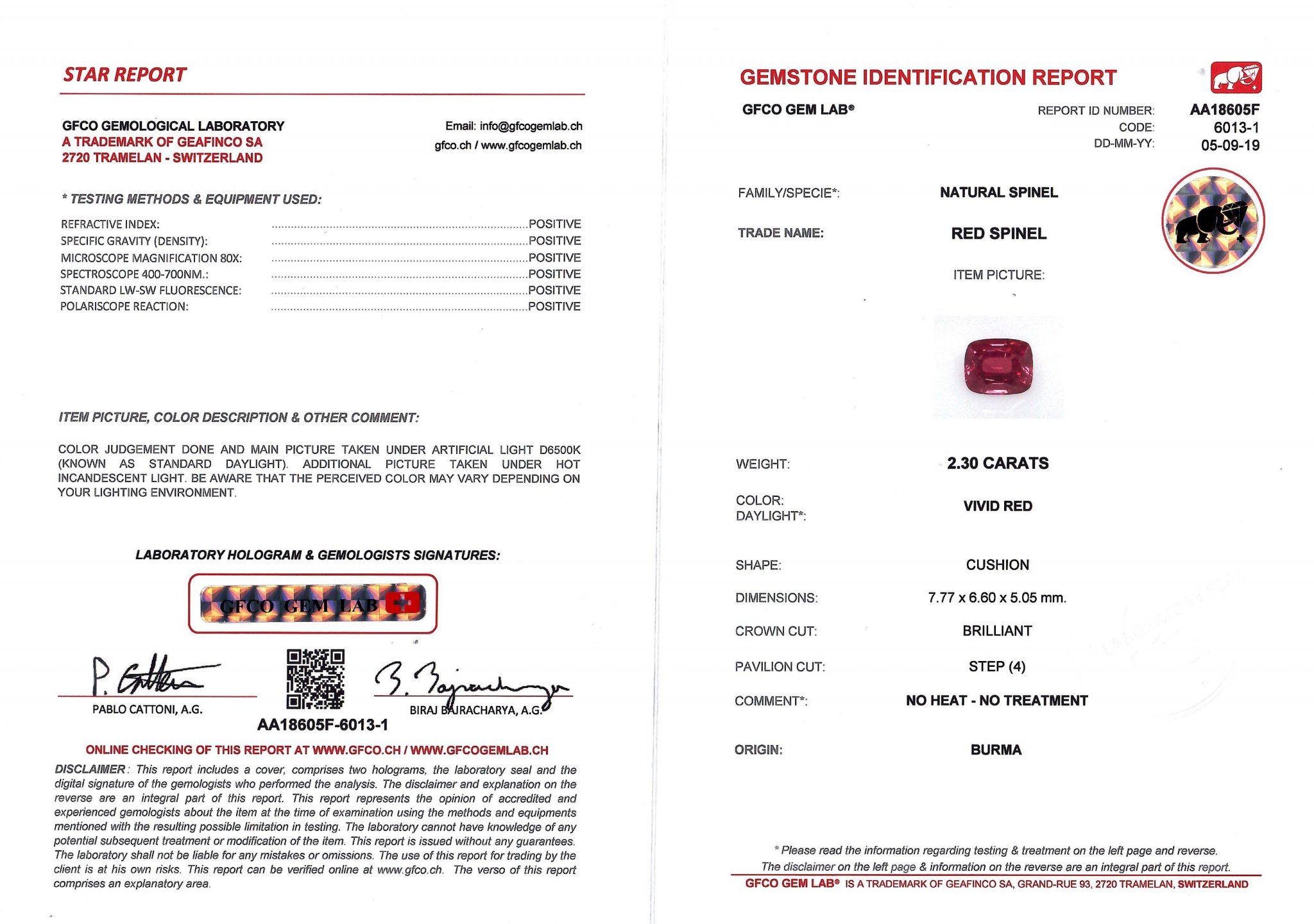 Espinela roja birmana 2,30 ct, Mogok, GFCO Image №6