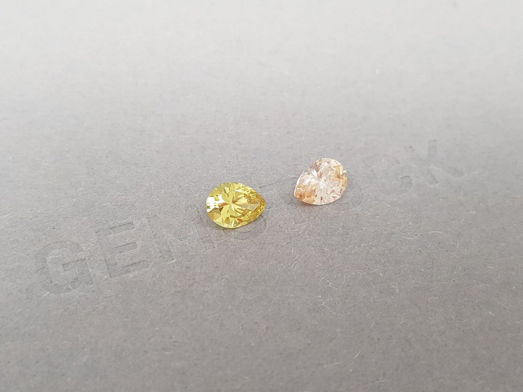 Pair of unheated pinkish-yellow sapphires in pear cut 1.66 ct Image №2