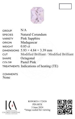 Rosafarbener saphir im strahlenschliff, 0,85 karat, Madagaskar Image №6