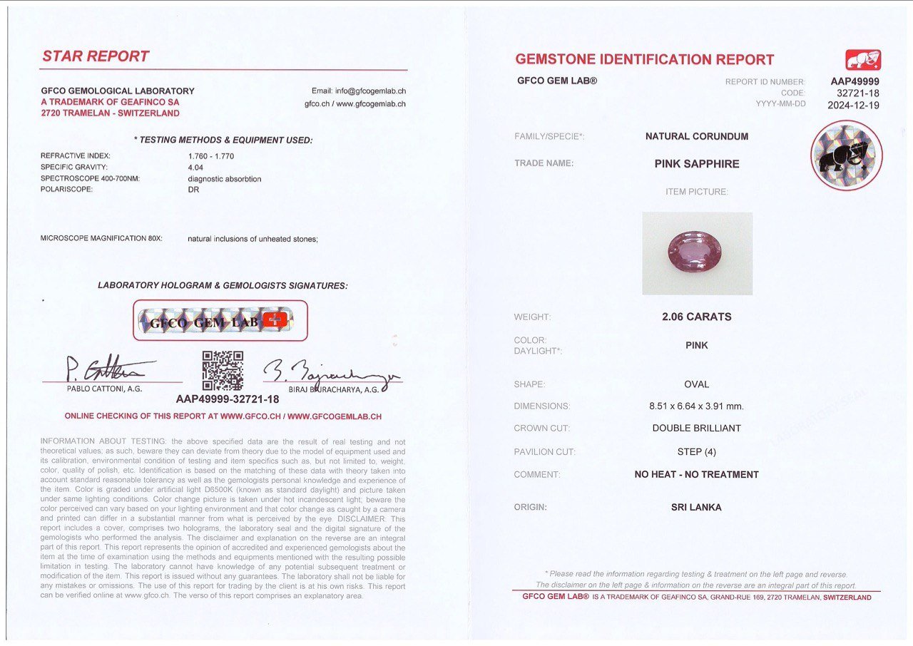 Saphir rose taille ovale non chauffé 2,06 carats, Sri Lanka Image №6