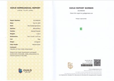 Certificate Émeraude taille octogonale vert intense 1,56 carats, Panjshir