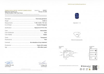 Certificate Unheated Intense Blue sapphire in radiant cut 8.05 carats  Sri Lanka