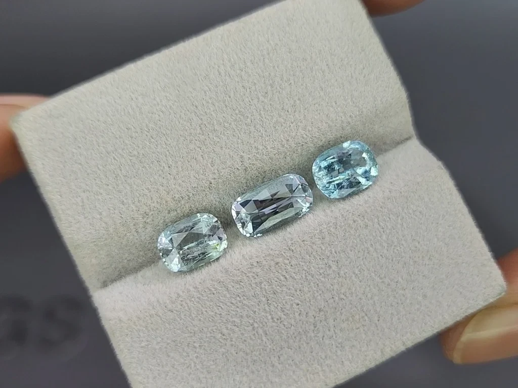 Ensemble aigues-marines taille coussin, 3,12 carats, Madagascar Image №4