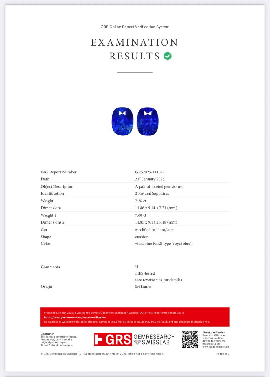 Une paire de saphirs bleu royal taille coussin de 14,26 carats, du Sri Lanka  Image №5