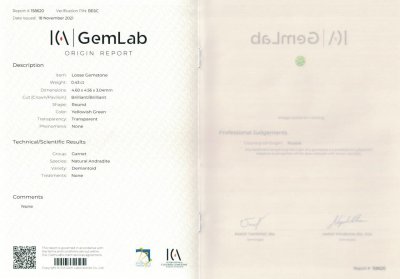 Certificate Unheated Ural demantoid 0.43 ct