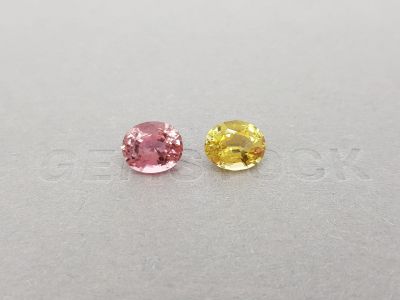 Bright contrasting pair of pink and yellow tourmalines 4.97 carats photo