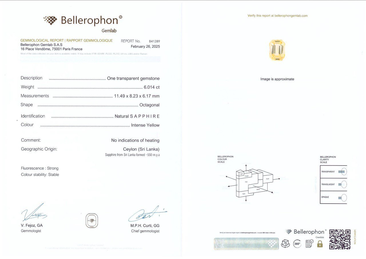 Zafiro amarillo intenso de talla octagonal sin calentar de 6,01 ct, Sri Lanka Image №6