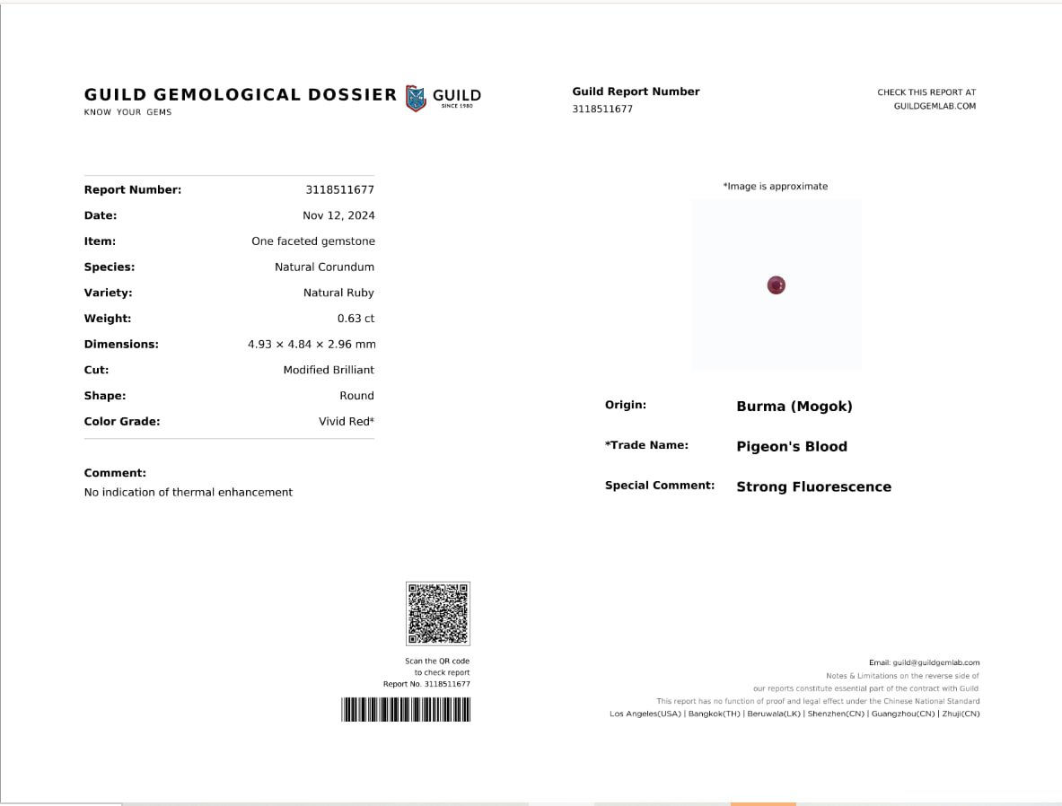 Rubis sang de pigeon non chauffé, taille ronde, 0,63 carats, Birmanie (Mogok) Image №6