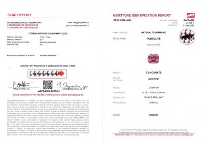 Certificate Tourmaline taille coussin rose vif 7,34 carats du Nigeria