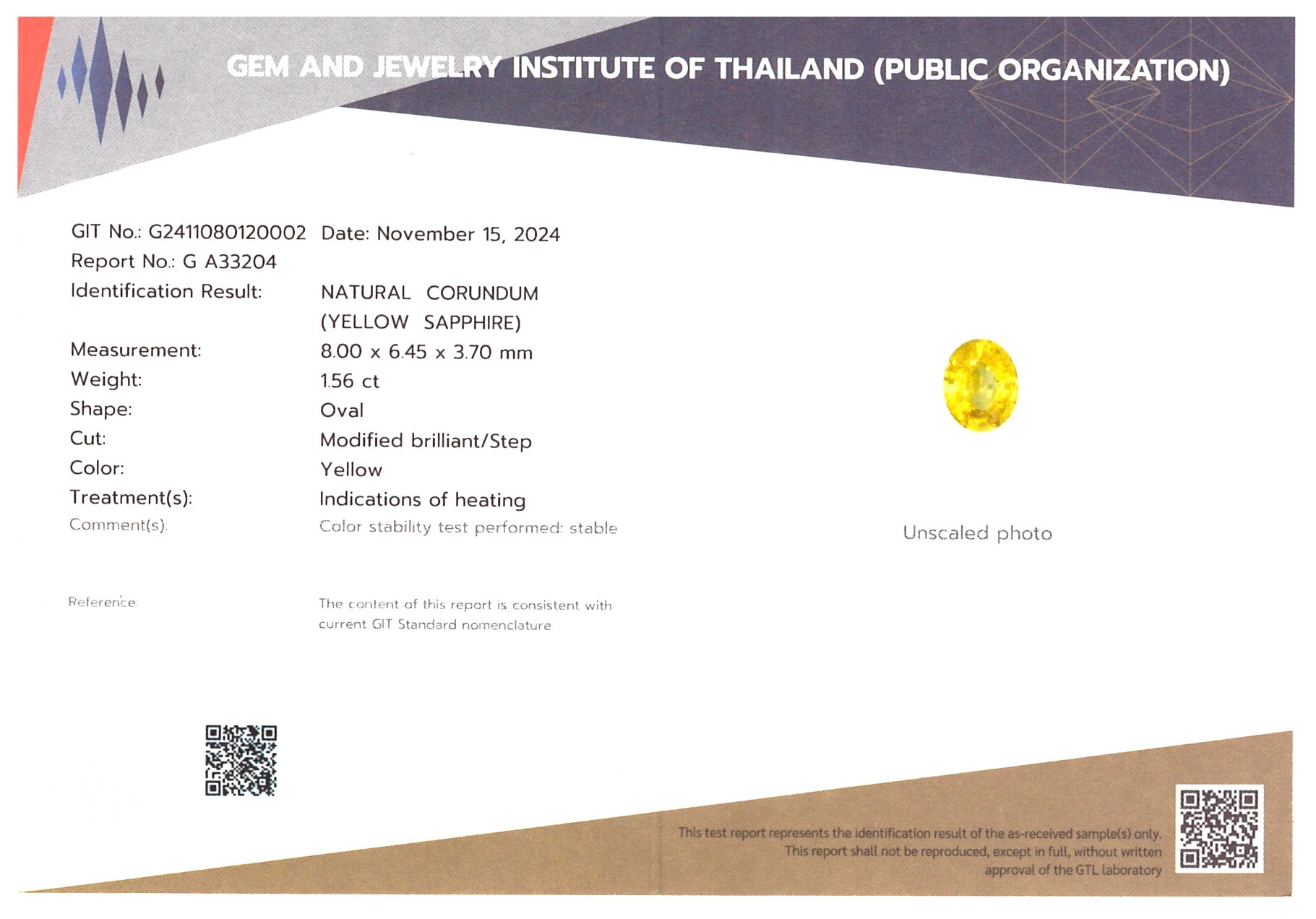 Zafiro amarillo (Vivid Yelow) de talla ovalada de 1,56 quilates, Sri Lanka  Image №6