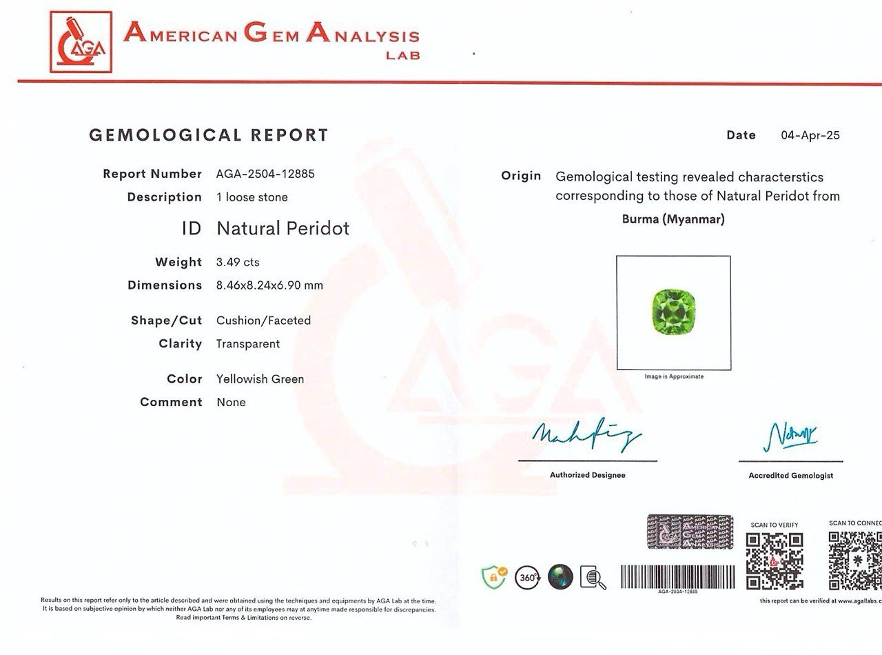 Péridot taille coussin 3,49 ct Birmanie  Image №6