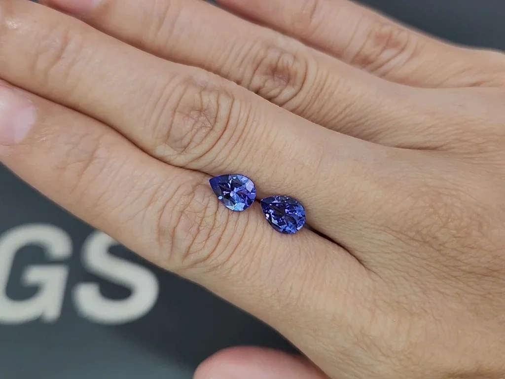 Pair of tanzanites pear cut 2.06 carats, Tanzania Image №2