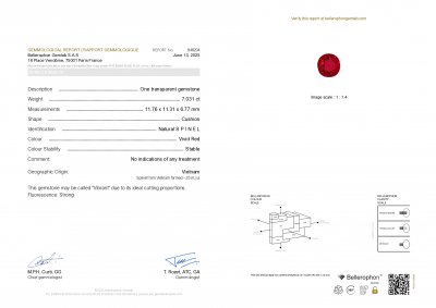 Certificate Spinel Vivid Red  cushion cut 7.03 carats, Vietnam